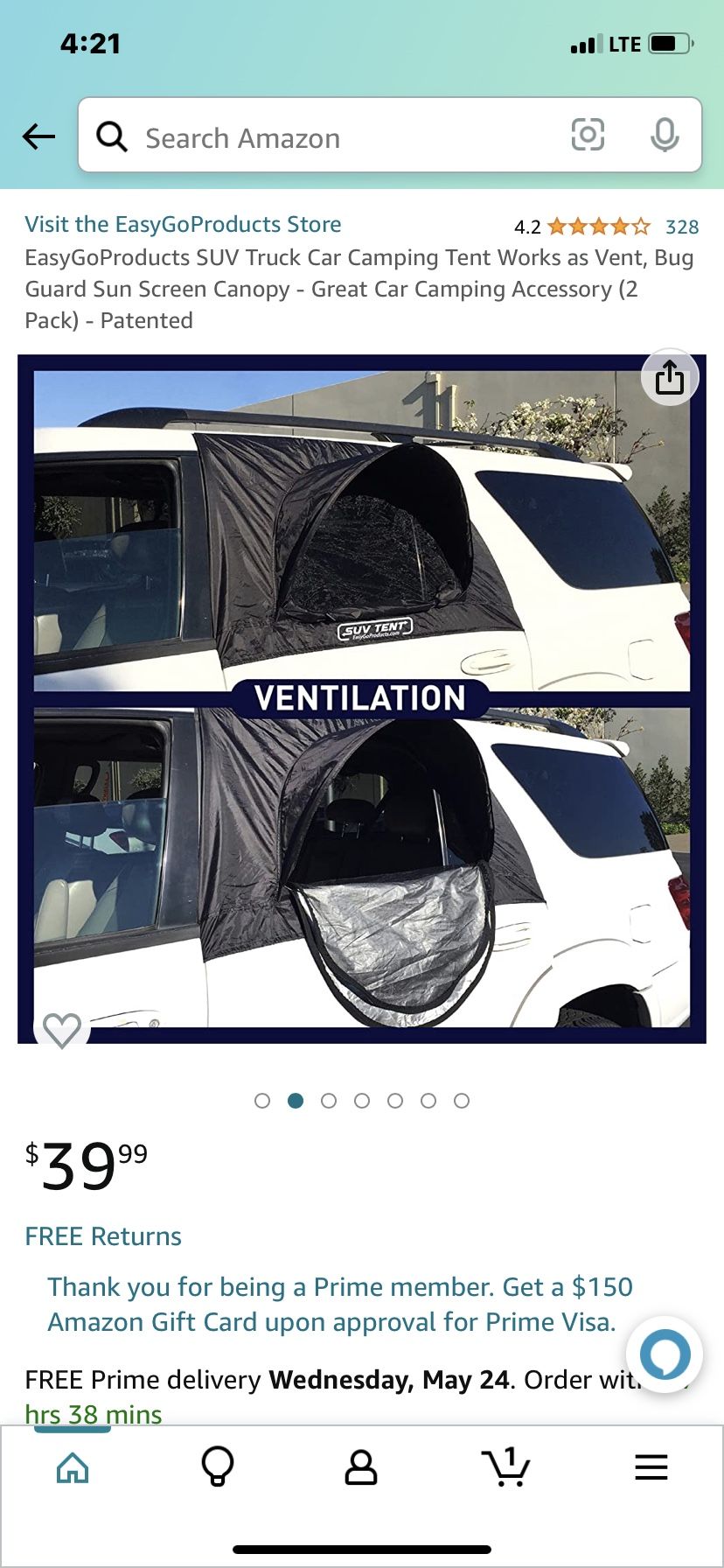 2 Pack SUV Trucks Car Camping Tent, Works As Vent, Bug Guard And Sun Screen Canopy