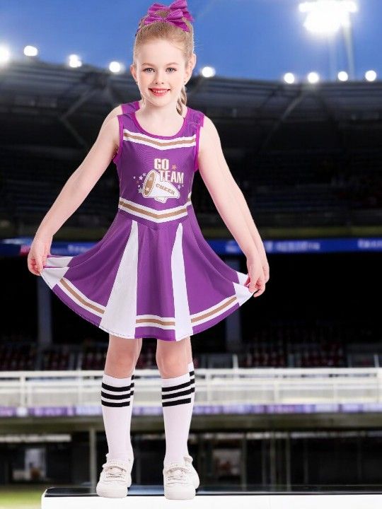 Girl's Purple Cheerleader Costume, S