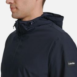 Calvin Klein Mens Full Zip Hooded Windbreaker Jacket Lightweight  Blue