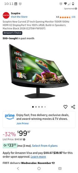 (3) C27 Curved Gaming Monitors 90 Each