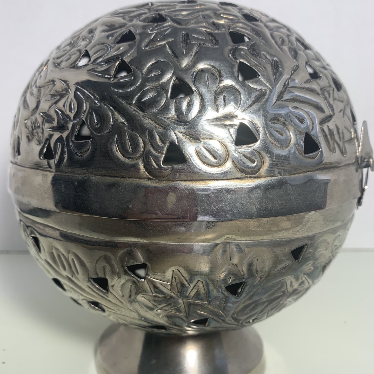 vintage metal globe art deco incense or candle holder with holes