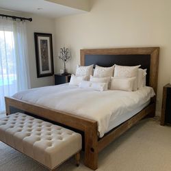 king Wooden Bed Frame with memory foam mattress, spring box and two nightstands