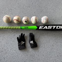 Easton T Ball Bat With Gloves And Baseballs 
