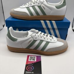 New Adidas Samba OG Cloud White Silver Green Gum Mens Size 6 Leather Sneakers Shoes