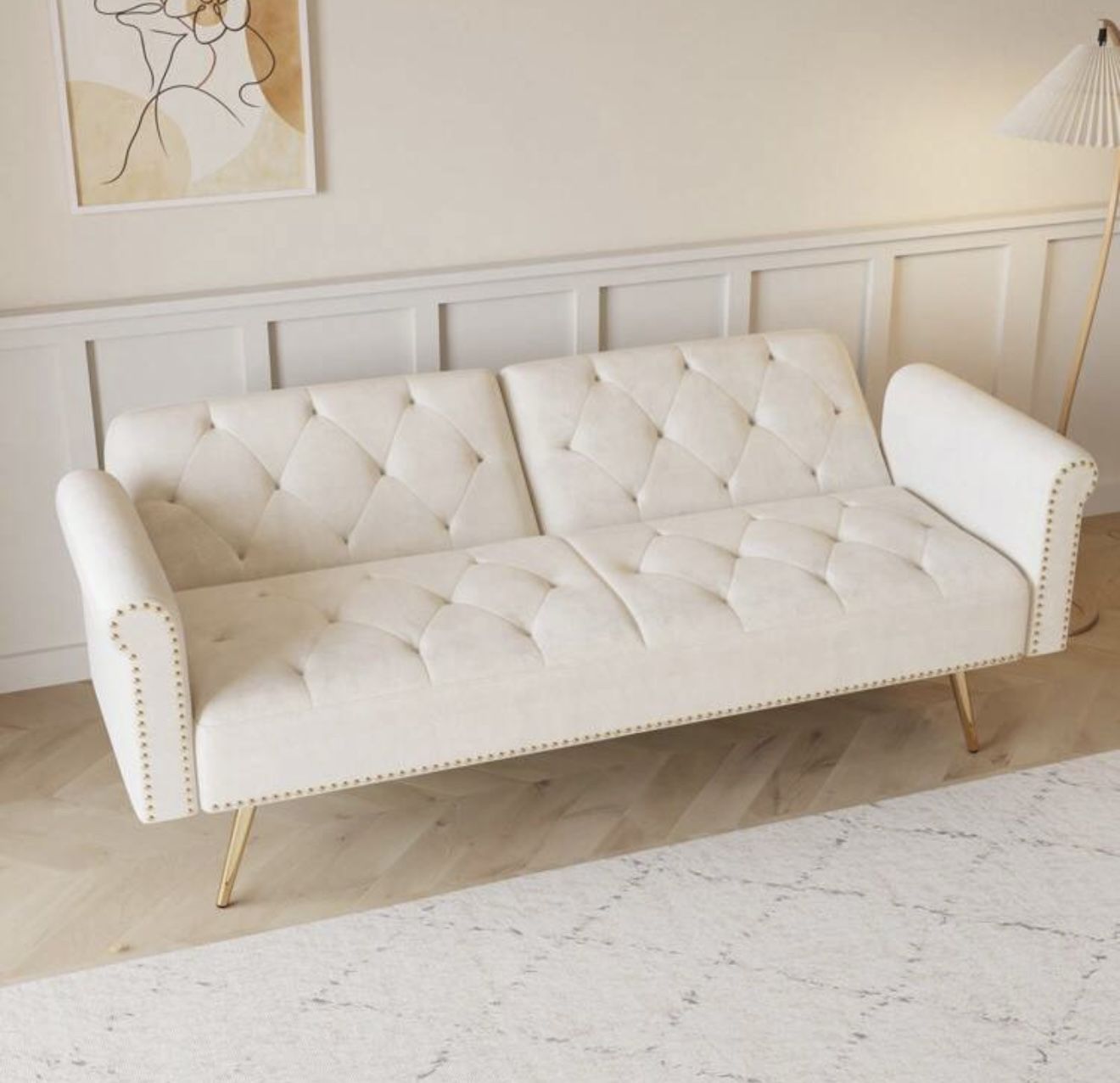 Velvet Convertible Futon Sofa Bed, Modern Sleeper Couch Bed Nail...