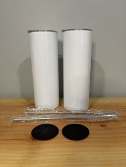 2 Pack Sublimation Tumblers Blanks 20 oz Skinny Straight Tumblers Bulk Stainless Steel Insulated Sublimation Cups with Lid and Straw, Gift Bo