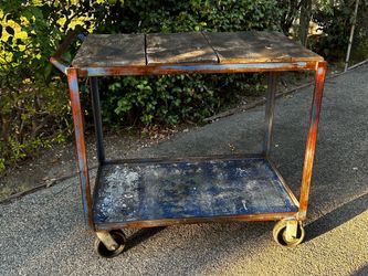 Vintage Industrial Steel Rolling Utility Cart / Factory Warehouse Workbench - Architectural Salvage