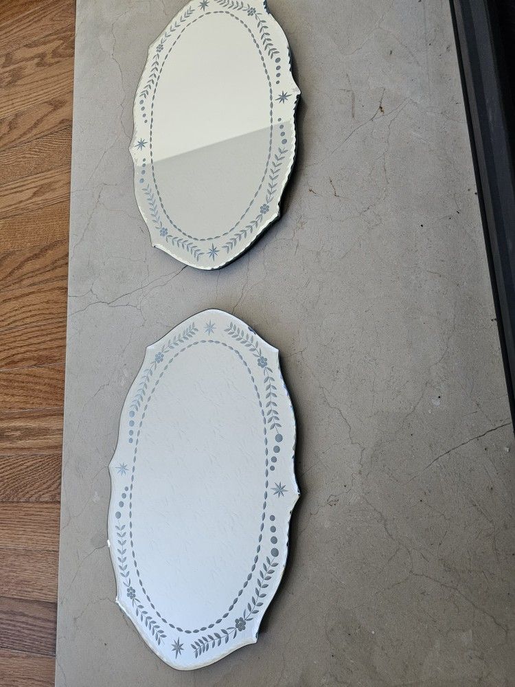 $50.00 - (2) Venetian Glass Mirrors, Display Hanged/Tabletop!  Gorgeous Beveled Design Accents/14.5" Wide - Like New Condition!