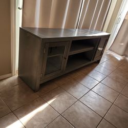 Like New Grey Tv Stand With Shelves Doors