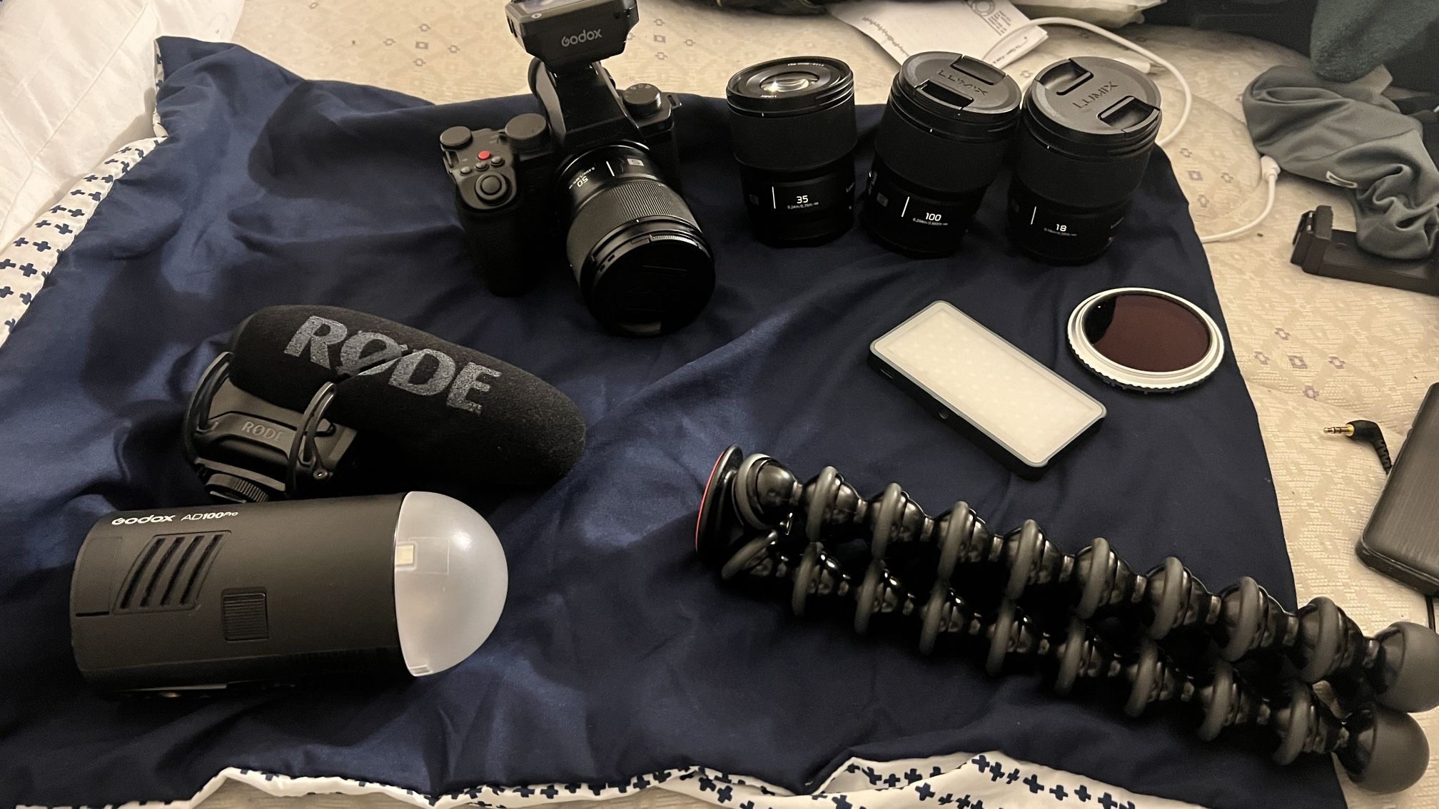 LUMIX S5iix With 4 Prime Lenses Rode Mic Gorilla Pod And Godox Flash