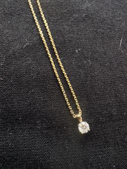 14K Solid Yellow Gold Solitaire Diamond Pendant Necklace (585 Stamped)