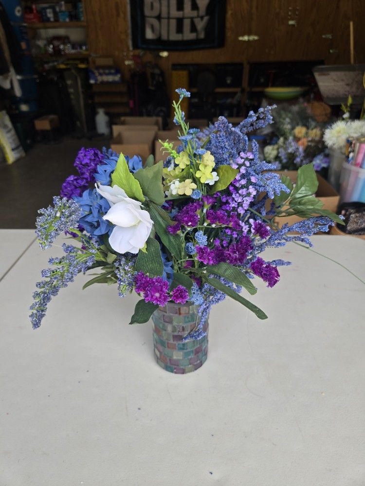 Wild flower bouquet, 15" artificial flowers, includes 6" vase