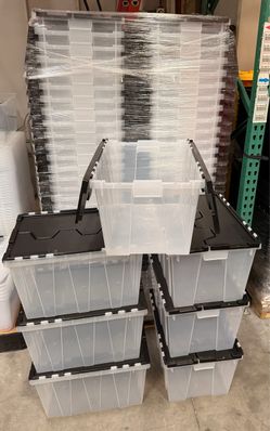 12 Gallon FlipTop Clear Storage Bin with Attached Lid – $7 Each