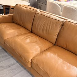 Orange Real Leather Sectional Couch And Ottoman Set 
