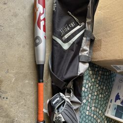 Tee Ball Bat, Glove And Bag