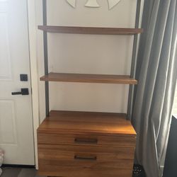 CB2 Wall-Mounted Wood + Metal Shelf Unit – Walnut & Black Frame