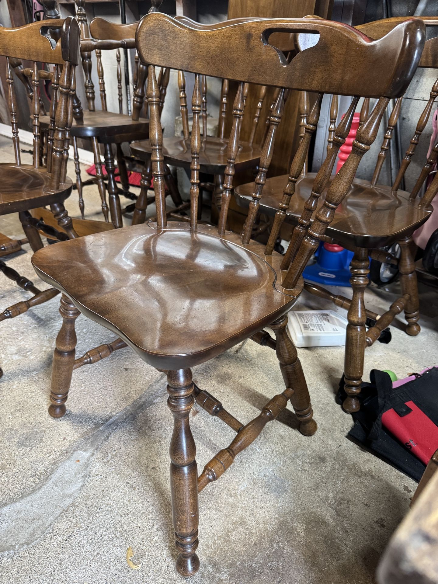 Set of 6 Antique S. Bent & Bros Wooden Chairs – Solid Wood, Excellent Condition