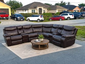 BROWN LEATHER RECLINABLE SECTIONAL - SEE PICS - SAME DAY FREE DELIVERY✅🚚