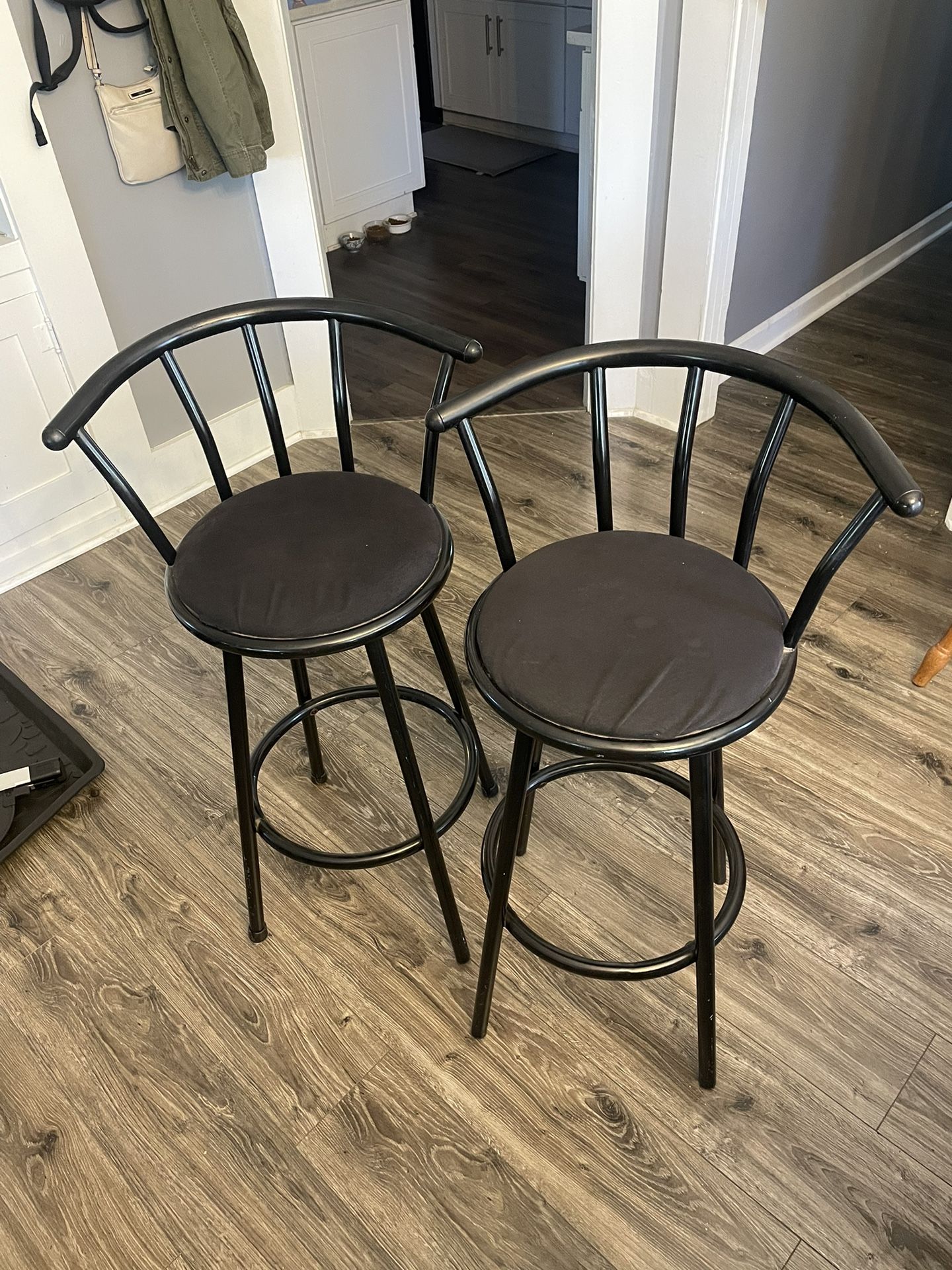 Two (2) Tall Black Bar Kitchen Stools