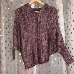 Nwot Love Julian size medium sparkling maroon asymmetrical hem 3/4 length sleeve hoodie acrylic sweater