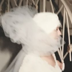 Bride Skull Head Piece Beaded Framed With Tulle And Rose On Each Side 