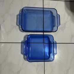 Lot of 2 anchor oven ware blue dish baking