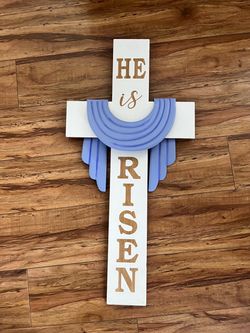 He Is Risen Christian Cross Wall Decor