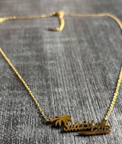 Gold Necklace with Salt Life Charm Pendant Palm Tree Beach Design
