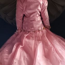 Vintage Mildred Brown Doll Complete Body 18" Long With Pink Lace Dress.