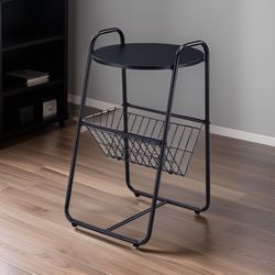 Side Round End Table With Magazine Holder
