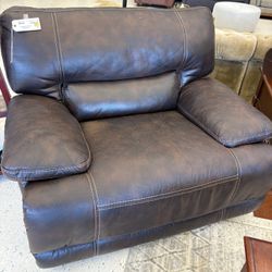 Brown Leather Oversized Power Recliner