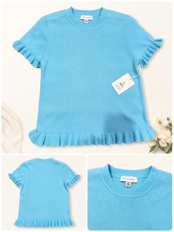 Free Assembly Women's Ruffle Trim Sweater with Short Sleeves