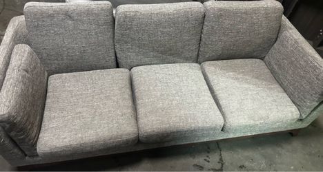 Gray Fabric 3-Seat Sofa with Wood Base