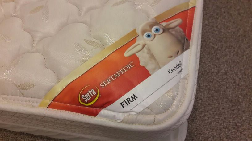 Pre-Owned · Serta Sertapedic KENDELL Firm 9" Twin Size Mattress with matching box sprin and metal twin frame.Patterned White ~ PICK UP ONLY