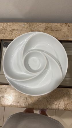 White ceramic chip and dip tray