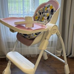 Oribel Cocoon High Chair – Pink & White + Soft Insert