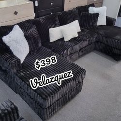 ✅️✅️3 pc black fur like jumbo corduroy fabric sectional sofa with double chaise✅️✅️