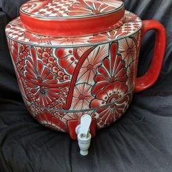 3 Gallon WATER CROCK, Talavera Mexican pottery, glazed paint folk art 