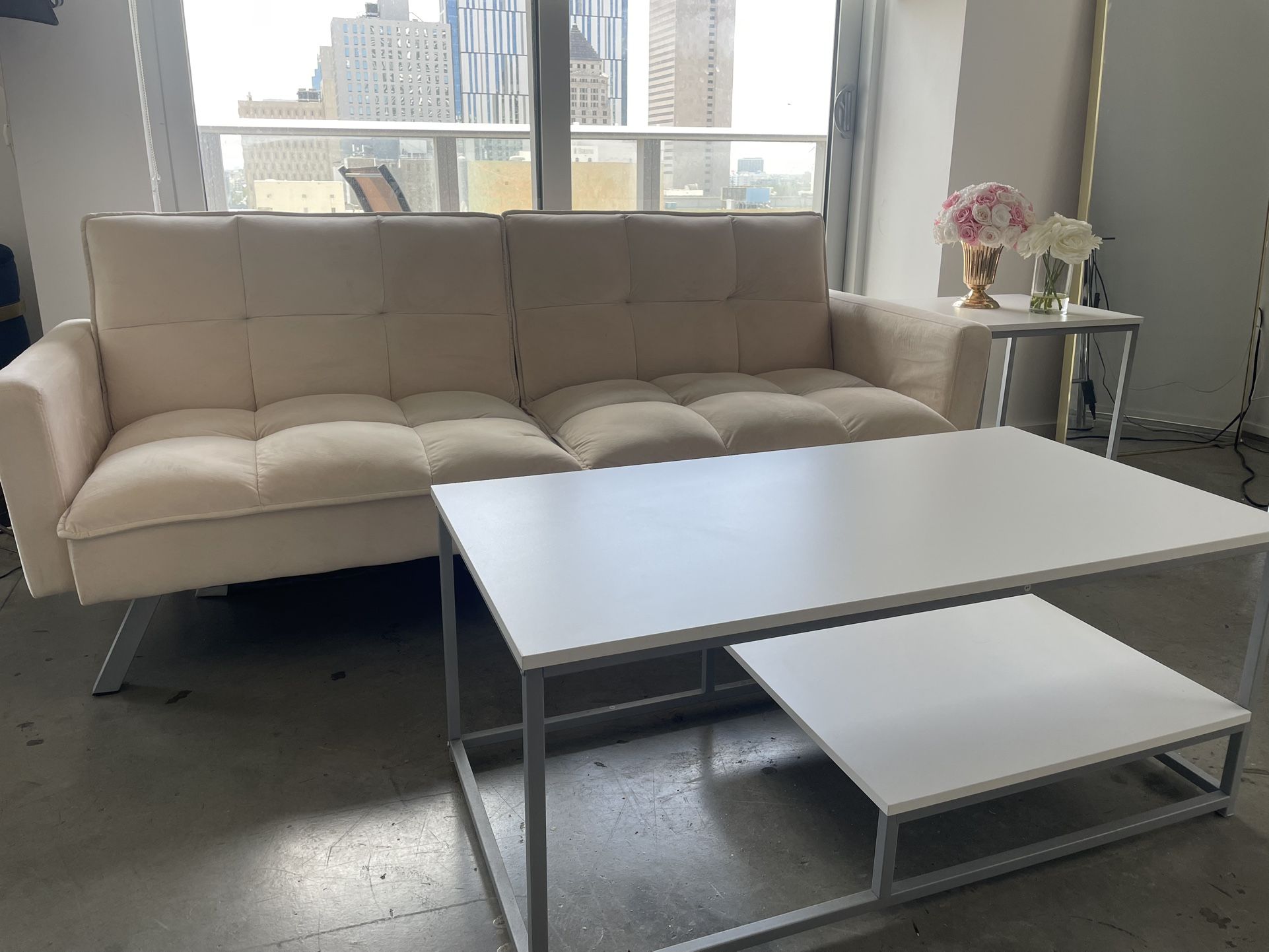 Velvet beige Couch/futon From Wayfair 