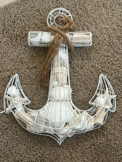 NEW 16” Coastal Nautical Anchor Wall Decor with Seashells & Rope