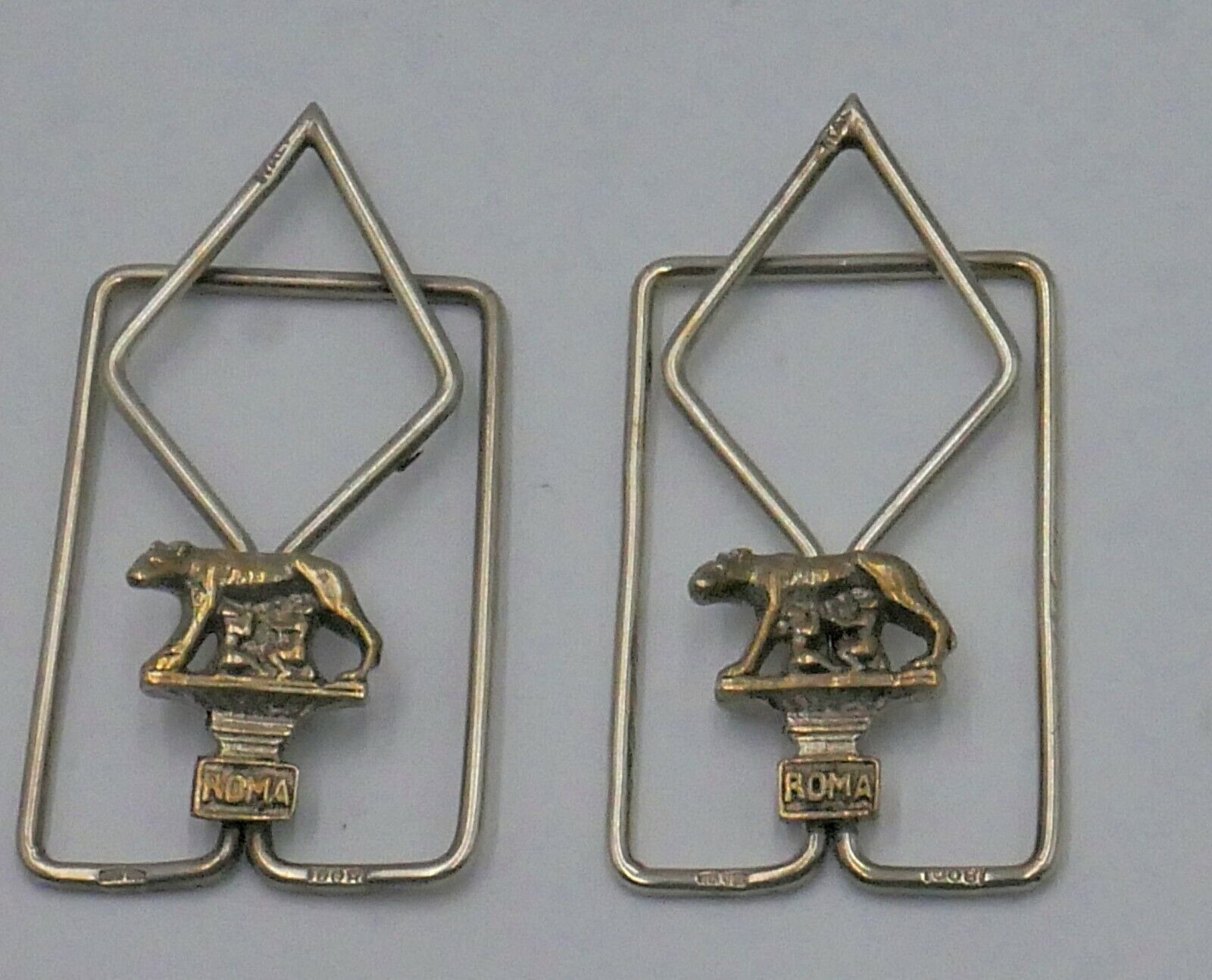Set of 4 napkin clips 800 silver Italy Angel, Eagle, Bear Roma (2) antique mint condition.