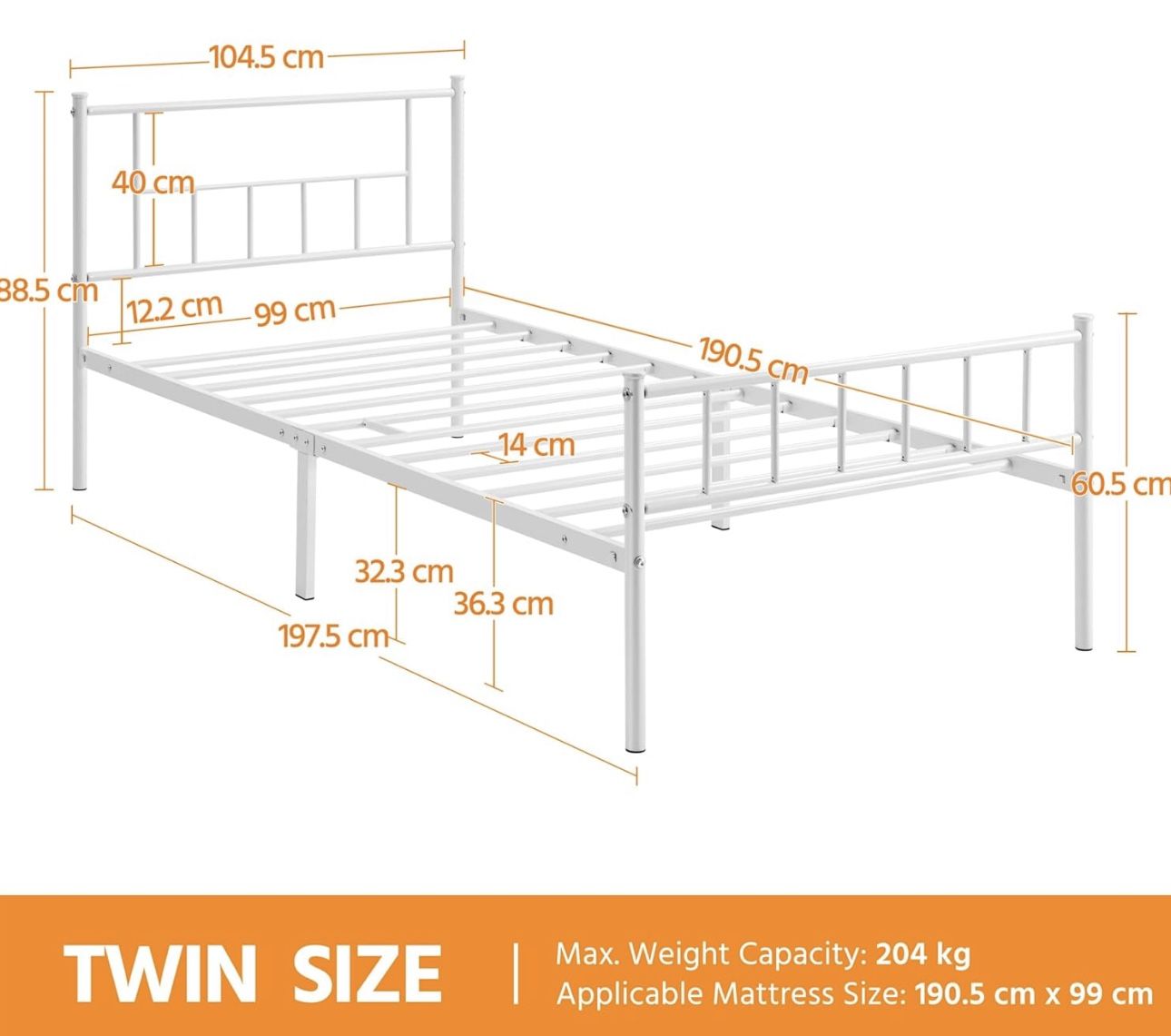 13 inch Twin Size Metal Bed Frame 