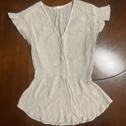 White See-Through V-Neck Blouse