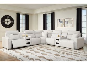 Modmax II Stone 7-Piece Power Reclining Sectional w/ Chaise & Audio Consoles (Online Special Price)