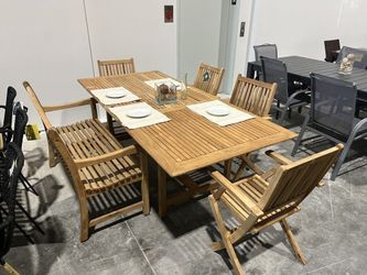 9PC Square Patio Dining Set – FSC Teak Wood Table + Wicker Chairs | BRAND NEW OPEN BOX | Heavy Duty Commercial Grade | Modern Outdoor | Delivery Avail