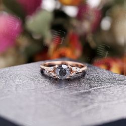 Vintage Salt and Pepper Diamond Ring Rose Gold Marquise cut Diamond Cluster leaf ring