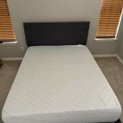 Queen Size Upholstered Low Profile Bed Frame With Foam Mattress