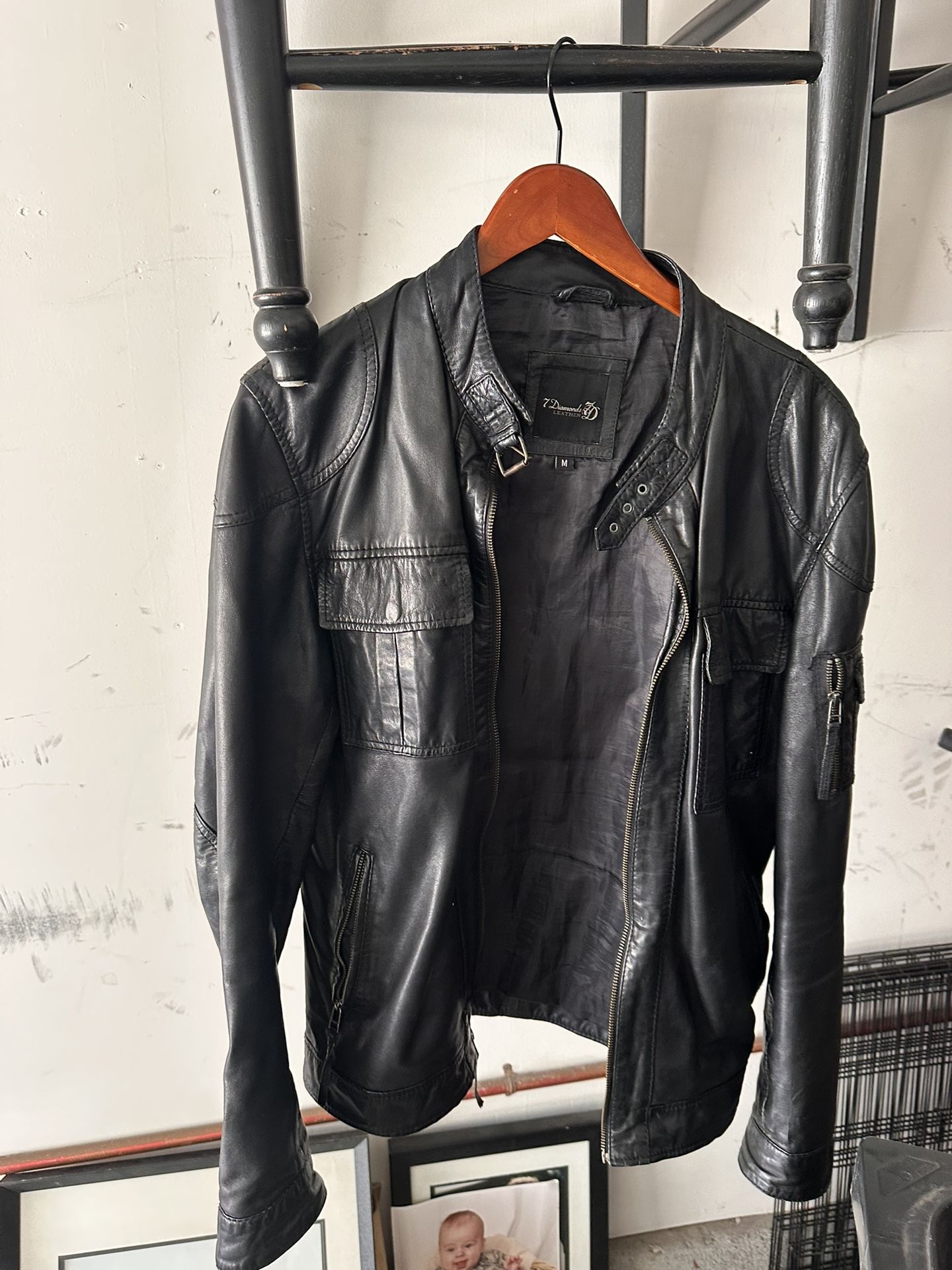 7 Diamond Black Leather Jacket