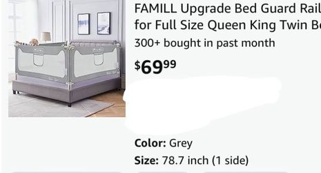 Upgrade Bed Guard Rail for Full Size Queen King Twin Bed for Toddlers and  Baby (Grey, 1 Piece, 78.7) for Sale in Las Vegas, NV - OfferUp