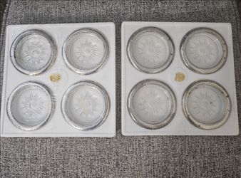 Vintage Leonard Italy Silverplate & Glass Starburst Coasters (Set of 8)